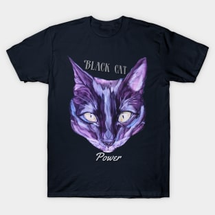 Black Cat Power Cat Face T-Shirt